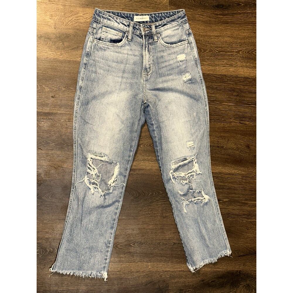 Flying Monkey Women 25 Distressed Straight Mom Jeans Holes In Knee high Rise